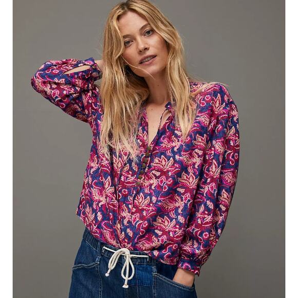 Pilcro Tops - Anthropologie Pilcro Lucille Peasant Blouse - pink and purple floral - medium